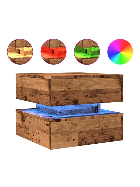 Konferenční stolek s led osvětlením old wood 50 x 50 x 40 cm