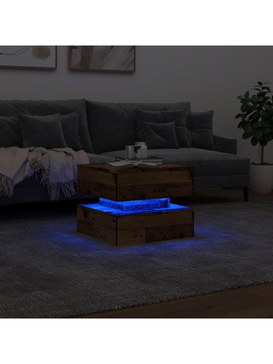 Konferenční stolek s led osvětlením old wood 50 x 50 x 40 cm