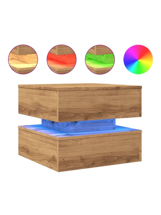 Konferenční stolek s led osvětlením dub artisan 50 x 50 x 40 cm
