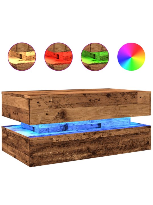 Konferenční stolek s led osvětlením old wood 90 x 50 x 40 cm