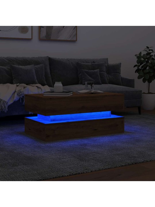 Konferenční stolek s led osvětlením dub artisan 90 x 50 x 40 cm