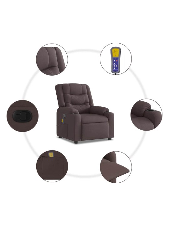 Masážní polohovací křeslo tmavě hnědé textil