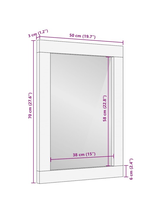 Koupelnové zrcadlo šedá 50x3x70 cm masivní mangovníkové dřevo