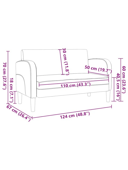 Loveseat sofa krémová 110 cm umělá kůže