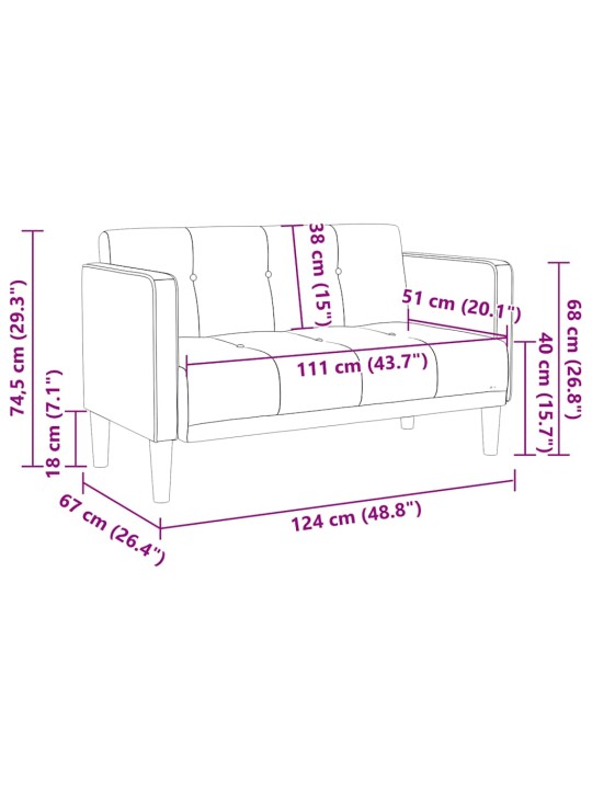 Loveseat sofa černá 111 cm samet