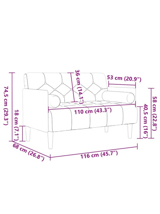 Pohovka loveseat s podhlavníkem, tmavě šedá, 110 cm, samet