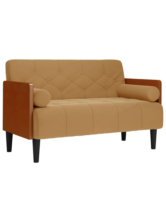 Pohovka loveseat s podhlavníkem, hnědá, 110 cm, samet