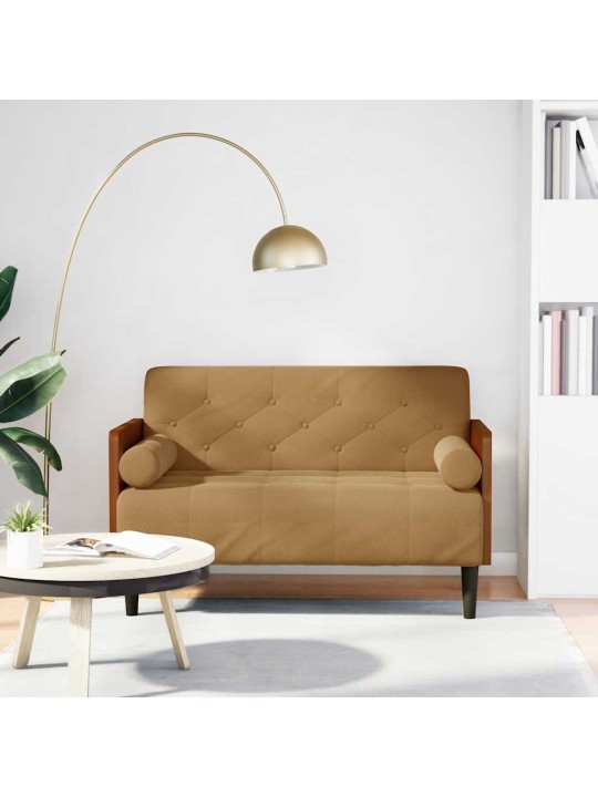 Pohovka loveseat s podhlavníkem, hnědá, 110 cm, samet
