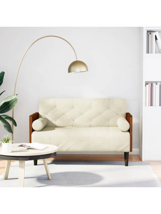 Pohovka loveseat s podhlavníkem, krémová, 110 cm, samet