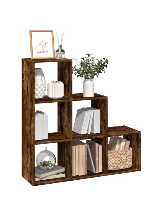 Knihovna/dělící stěna 3patrová kouřový dub 99x29x99 cm kompozit