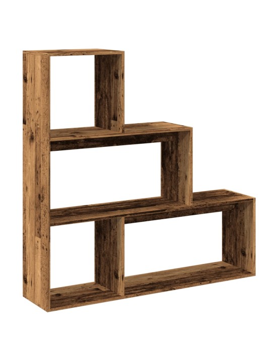 Knihovna/dělící stěna 3patrová old wood 123x29x123 cm kompozit