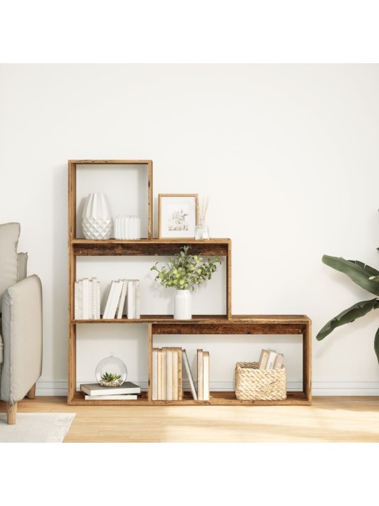 Knihovna/dělící stěna 3patrová old wood 123x29x123 cm kompozit