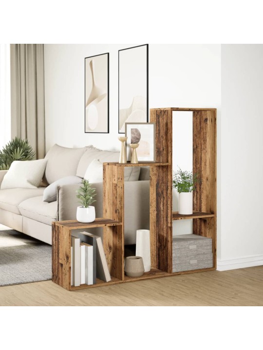 Knihovna/dělící stěna 3patrová old wood 123x29x123 cm kompozit