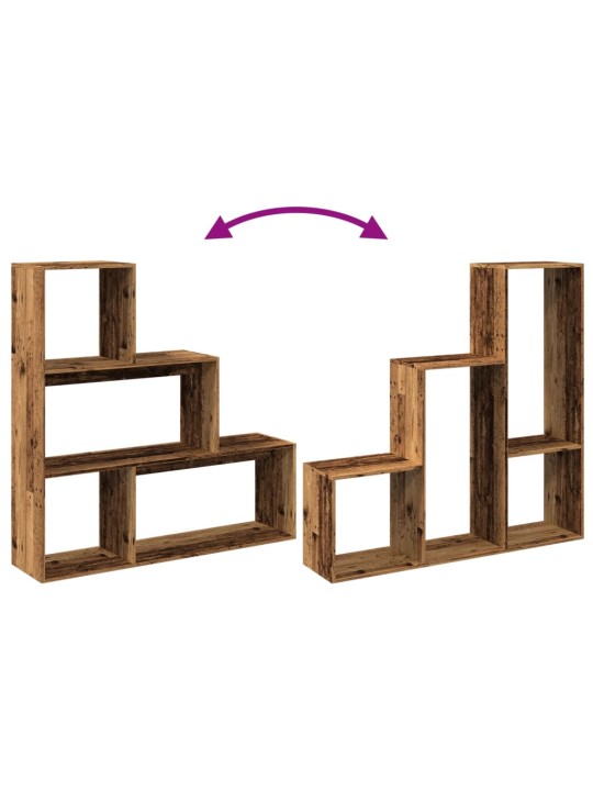 Knihovna/dělící stěna 3patrová old wood 123x29x123 cm kompozit