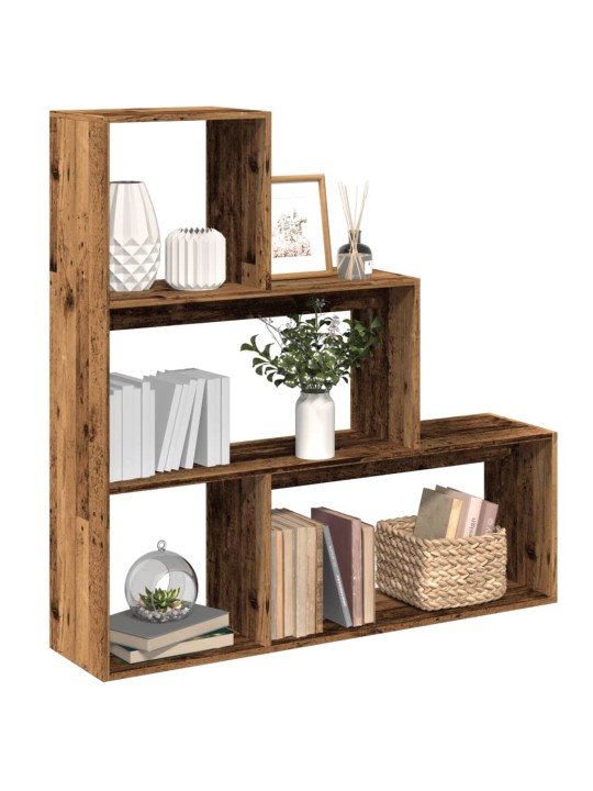 Knihovna/dělící stěna 3patrová old wood 123x29x123 cm kompozit