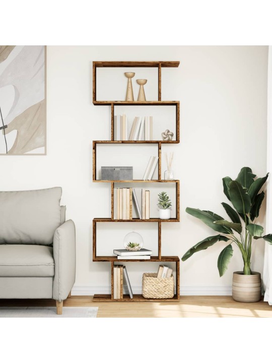 Knihovna/dělící stěna 6patrová old wood 70x24x193 cm kompozit