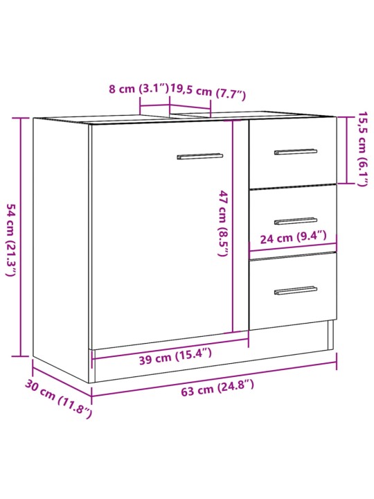 Skříňka pod umyvadlo old wood 63 x 30 x 54 cm kompozitní dřevo