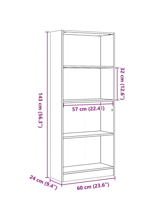 Knihovna dub sonoma 60 x 24 x 143 cm kompozitní dřevo