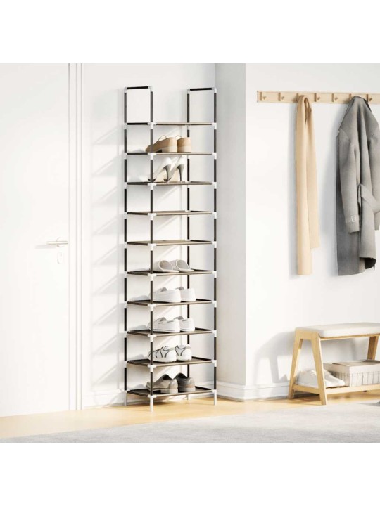 Botník, 10 úrovní, černý, 44x28x180 cm, netkaná textilie