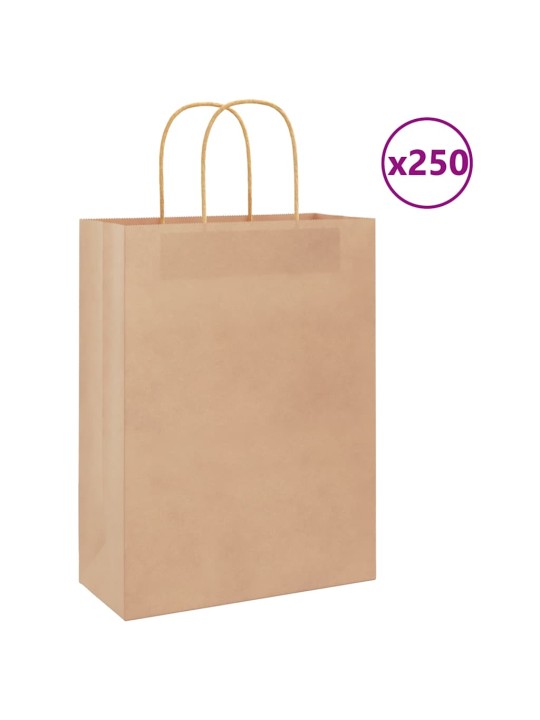 Papírové tašky 250 ks s uchy hnědé 26x12x35 cm