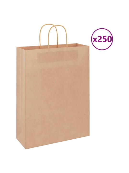Papírové tašky 250 ks s uchy hnědé 32x12x42 cm