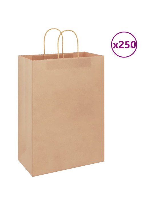 Papírové tašky 250 ks s uchy hnědé 32x17x44 cm
