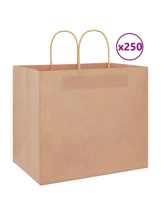 Papírové tašky 250 ks s uchy hnědé 32x22x28 cm