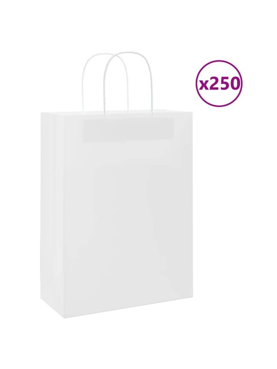 Papírové tašky 250 ks s uchy bílá 26x12x35 cm