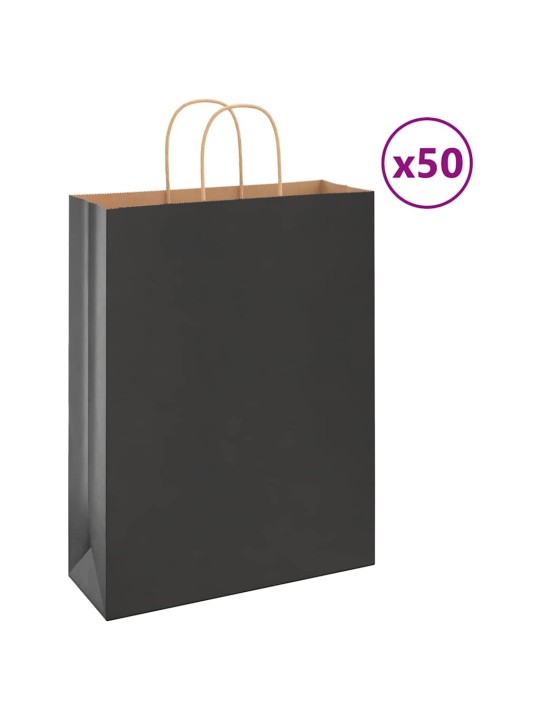 Papírové tašky 50 ks s uchy černé 32x12x42 cm