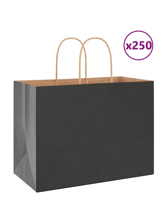 Papírové tašky 250 ks s uchy černé 32x17x25 cm