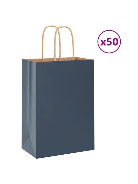 Papírové tašky 50 ks s uchy modrá 15x8x21 cm