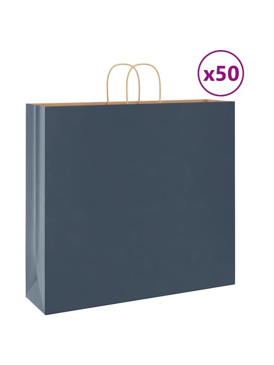 Papírové tašky 50 ks s uchy modrá 54x15x49 cm