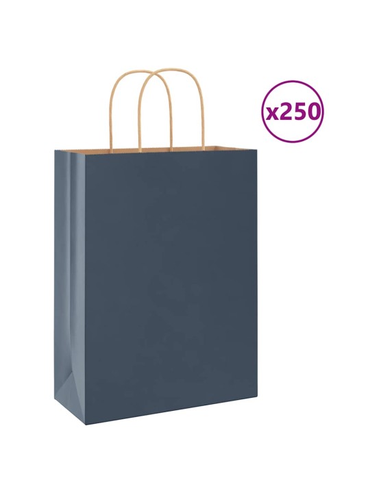Papírové tašky 250 ks s uchy modrá 26x12x35 cm