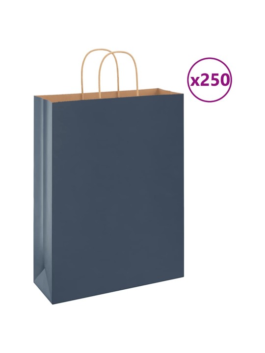 Papírové tašky 250 ks s uchy modrá 32x12x42 cm