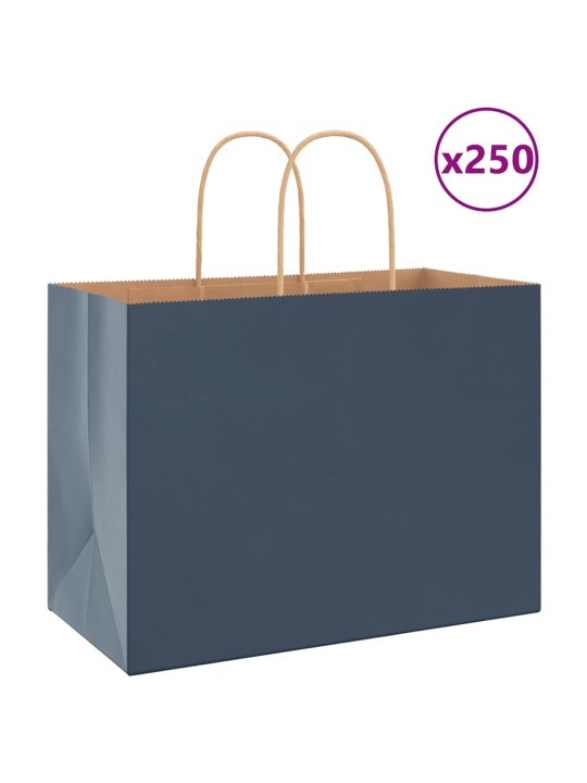 Papírové tašky 250 ks s uchy modrá 32x17x25 cm