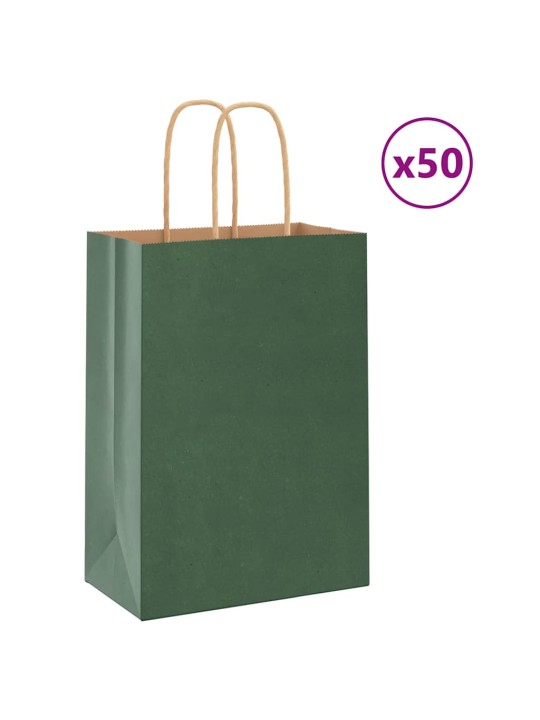 Papírové tašky 50 ks s uchy zelené 15x8x21 cm