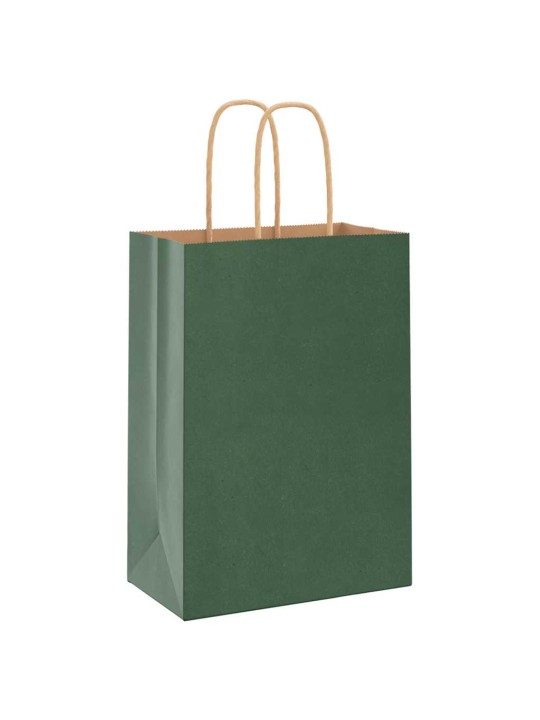 Papírové tašky 50 ks s uchy zelené 15x8x21 cm