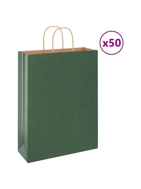 Papírové tašky 50 ks s uchy zelené 32x12x42 cm