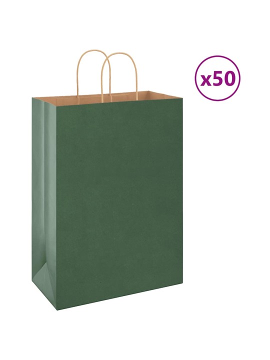 Papírové tašky 50 ks s uchy zelené 32x17x44 cm