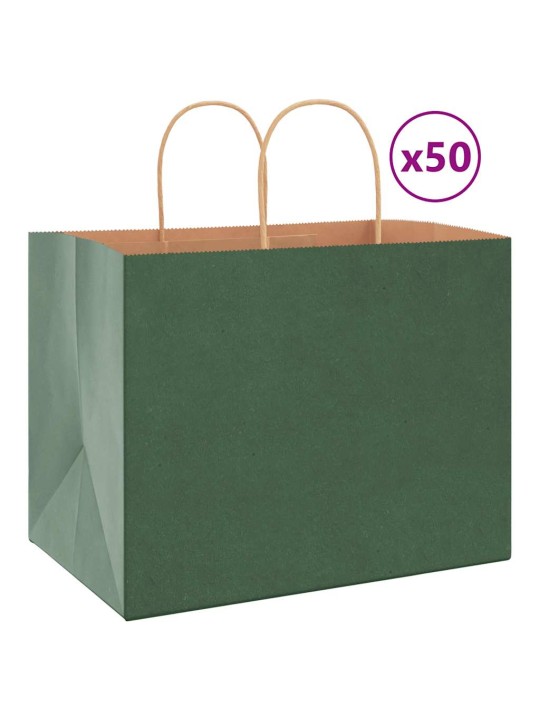 Papírové tašky 50 ks s uchy zelené 32x22x24 cm