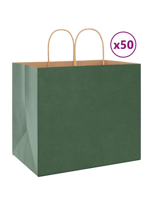 Papírové tašky 50 ks s uchy zelené 32x22x28 cm