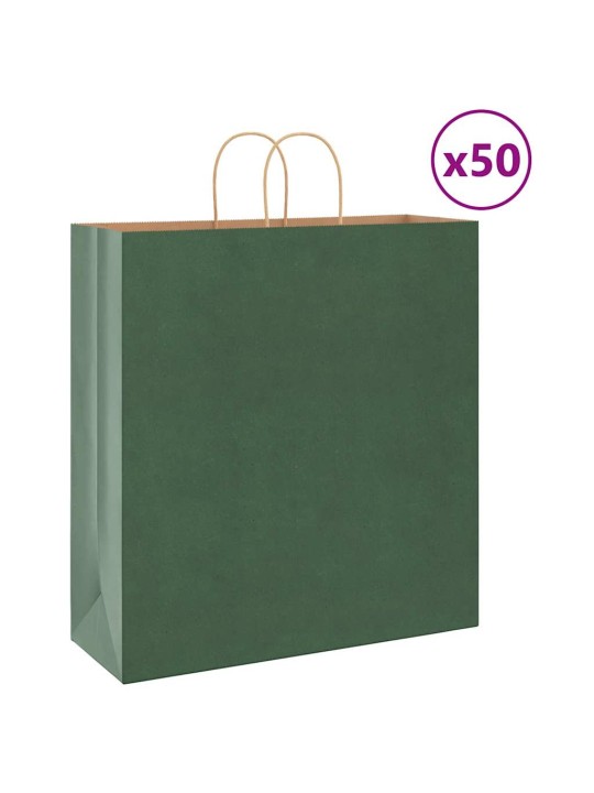 Papírové tašky 50 ks s uchy zelené 45x17x48 cm