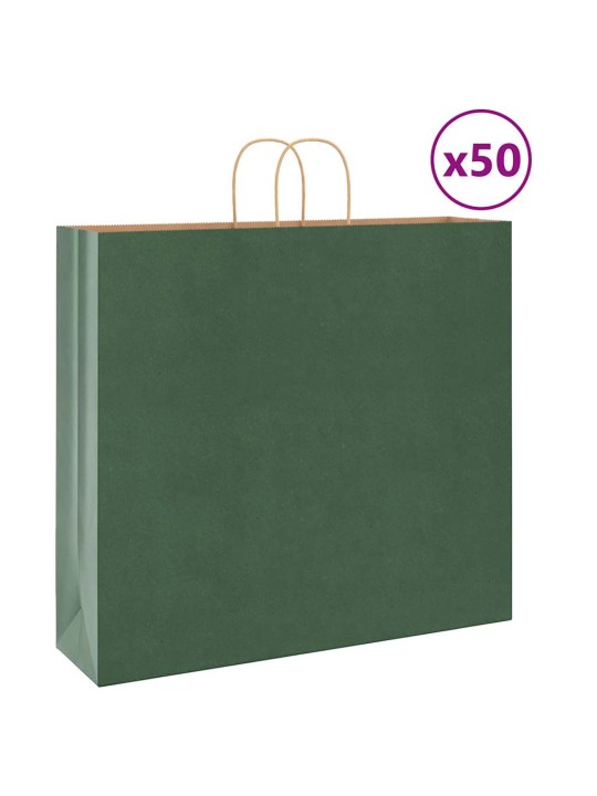 Papírové tašky 50 ks s uchy zelené 54x15x49 cm