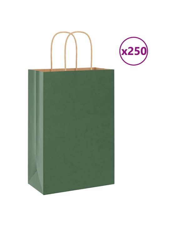 Papírové tašky 250 ks s uchy zelené 21x11x31 cm