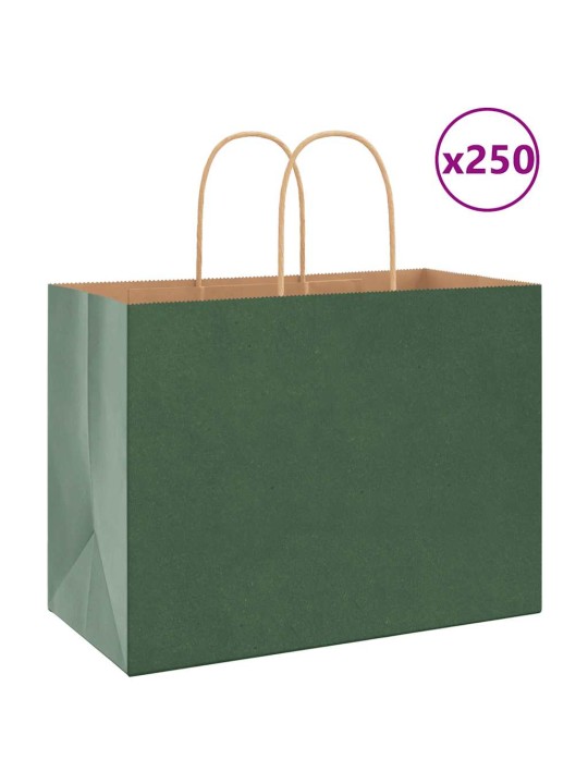 Papírové tašky 250 ks s uchy zelené 32x17x25 cm