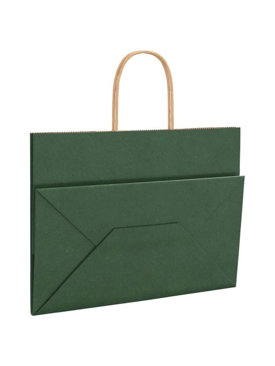 Papírové tašky 250 ks s uchy zelené 32x17x25 cm