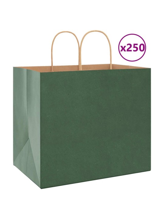 Papírové tašky 250 ks s uchy zelené 32x22x28 cm