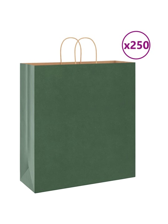 Papírové tašky 250 ks s uchy zelená 45x17x48 cm