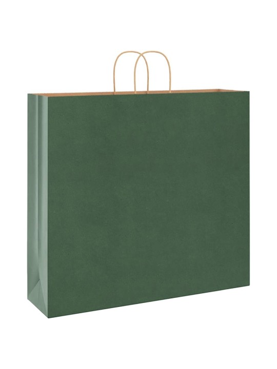 Papírové tašky 250 ks s uchy zelené 54x15x49 cm