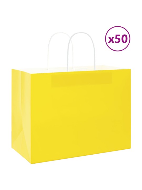 Papírové tašky 50 ks s uchy žlutá 32x17x25 cm